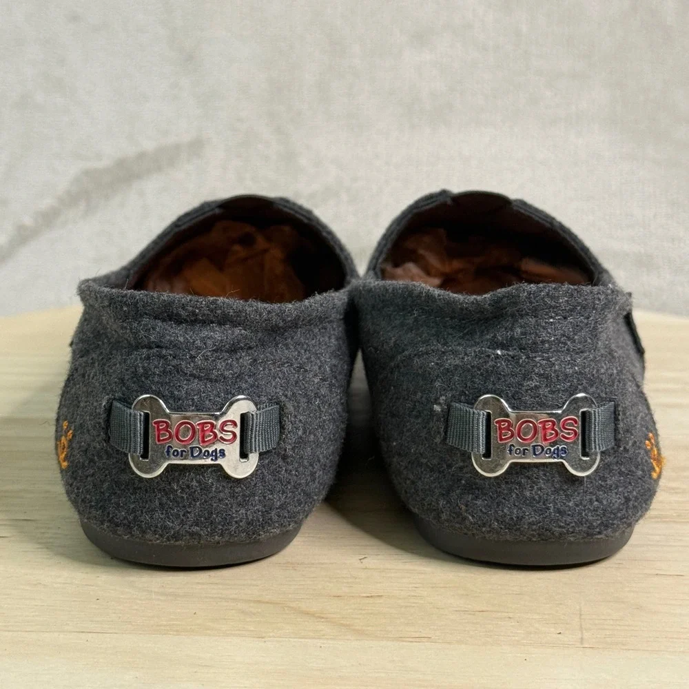 Skechers BOBS for Dogs Frenchie Boston Terrier Gray Felt Flats 34407 Womens‎ 8
